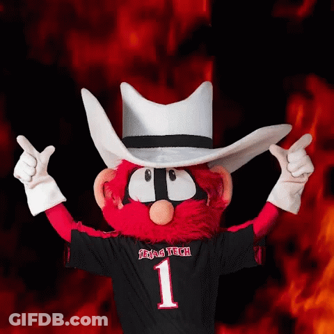 Red Raiders Mascot In Cowboy Hat GIF