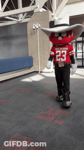 Red Raiders Mascot In Cowboy Hat GIF