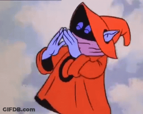 Red Robe Purple Hat Cartoon Character Covering Face GIF