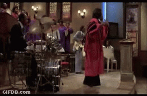Red Robe Woman Dancing At Drum Set GIF