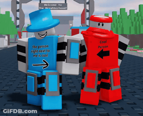 Red Robot Says Cool Person Next To Blue Robot GIF