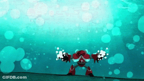 Red Robot Standing In Water Bubbles GIF