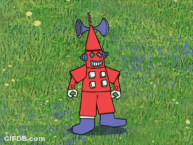 Red Robot With Horn In Grass GIF