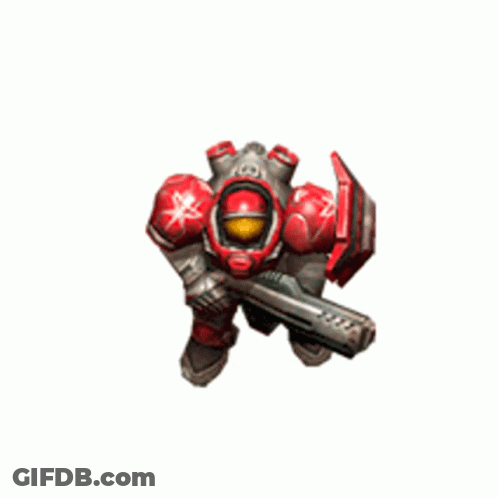 Red Robot With Shield And Gun GIF
