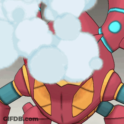 Red Robot With Smoke Coming Out Of Mouth GIF