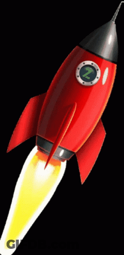 Red Rocket With Letter Z Flying Through Air GIF