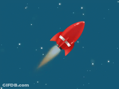 Red Rocket With White Stripe Flying Through Space GIF