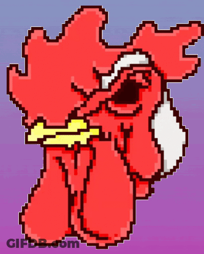Red Rooster Head Pixel Art Yellow Beak GIF