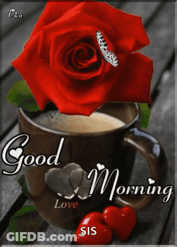 Red Rose Next To Good Morning Coffee GIF