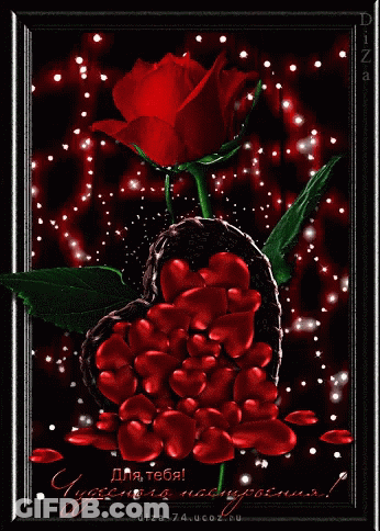 Red Rose Surrounded By Red Hearts Для Тебя GIF
