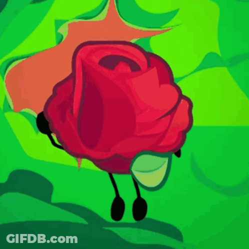 Red Rose With Arms And Legs On Green Background GIF
