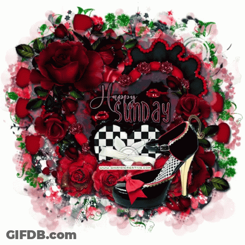 Red Rose Wreath And Black Shoes Happy Sunday GIF