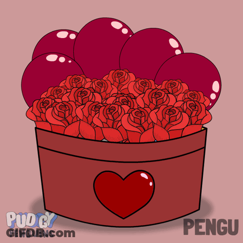Red Roses And Balloons Box With Heart GIF