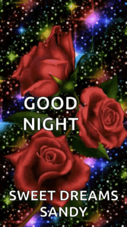Red Roses And Colorful Stars Good Night GIF