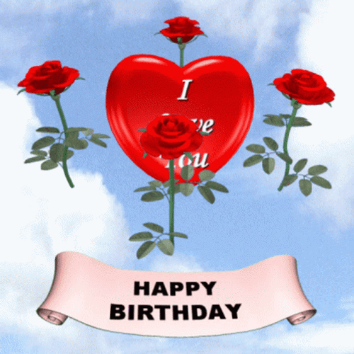 Red Roses And Heart Happy Birthday Wife GIF