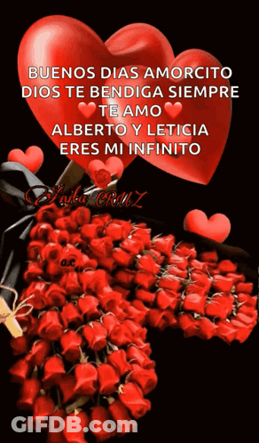 Red Roses And Hearts Buenos Dias Amorcito GIF