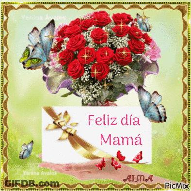 Red Roses Bouquet And Feliz Dia Mama Card GIF