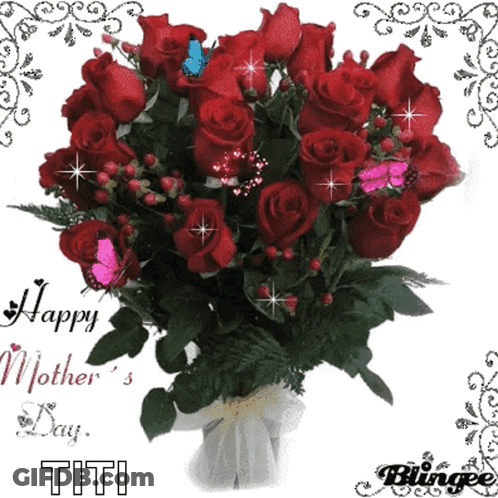 Red Roses Bouquet Happy Mother's Day Titi GIF