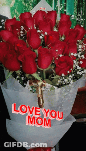 Red Roses Bouquet Love You Mom GIF