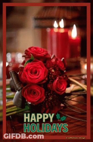 Red Roses Bouquet With Candles Happy Holidays GIF