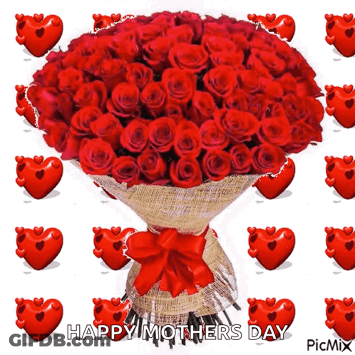 Red Roses Bouquet With Hearts Happy Mothers Day GIF