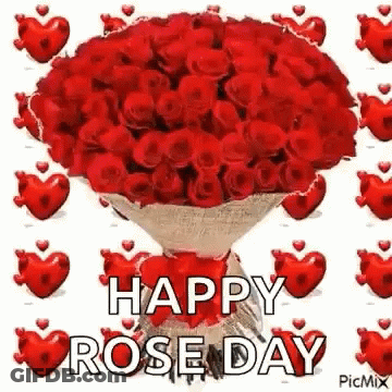 Red Roses Bouquet With Hearts GIF