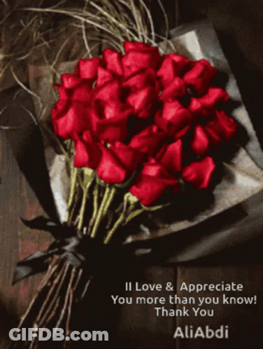 Red Roses Bouquet With Thank You Message GIF