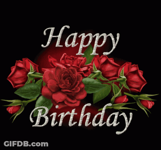Red Roses Glitter Happy Birthday GIF