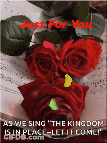 Red Roses On Sheet Music Saying Just For You GIF