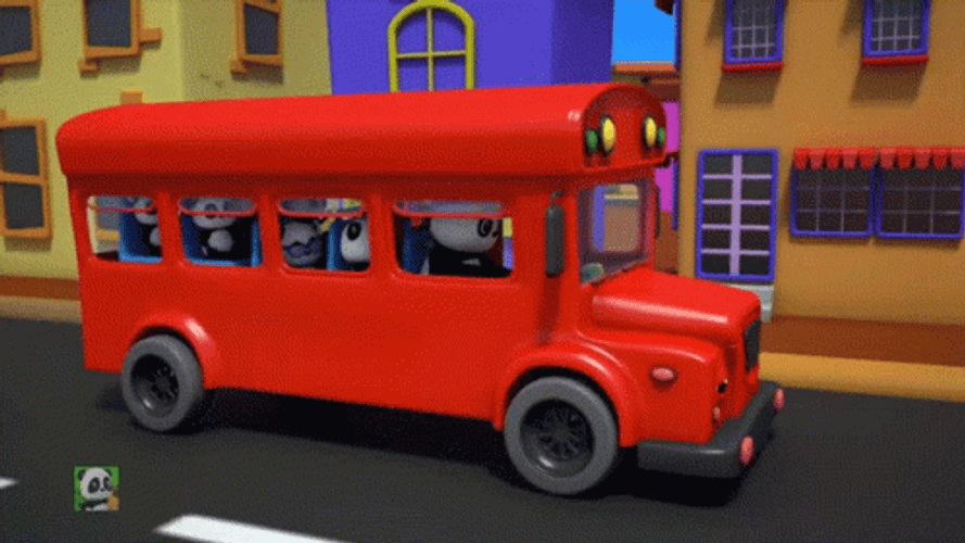 Red School Bus Students Baby Bao Panda GIF