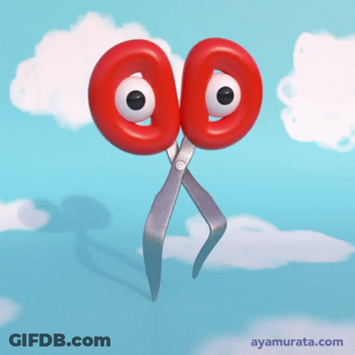Red Scissors With Googly Eyes Flying GIF