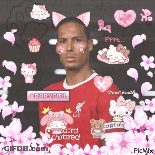 Red Shirt Dard Chatered Man With Pink Flowers GIF