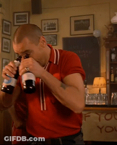 Red Shirt Man Drinking Two Beers GIF