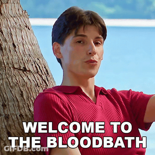 Red Shirt Man Leaning Tree Welcome To Bloodbath GIF