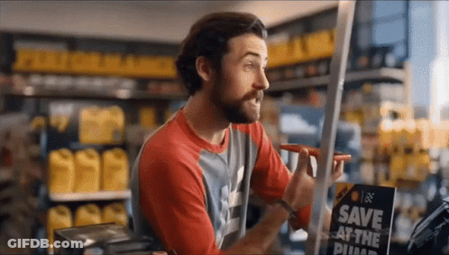 Red Shirt Man Pointing At Save At The Pump GIF