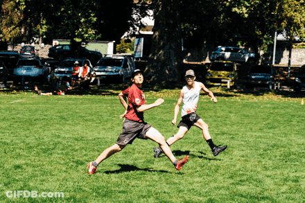 Red Shirt Man Running To White Tank Top GIF