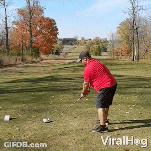 Red Shirt Man Swinging Golf Club Saying Viralhog GIF