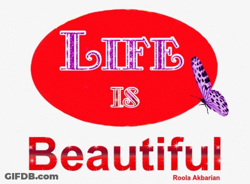 Red Sign Life Is Beautiful With Purple Butterfly GIF