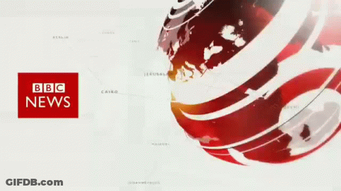 Red Sign Saying BBC News Beside Globe GIF