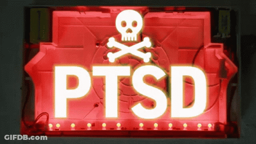 Red Sign Saying PTSD With Skull And Crossbones GIF