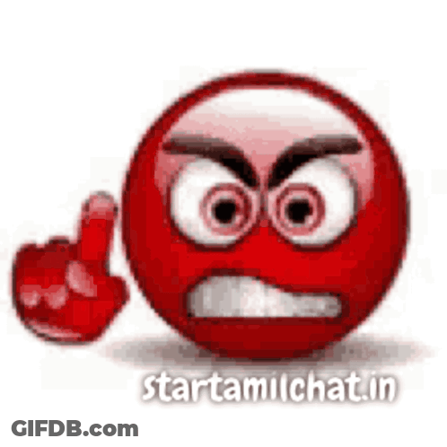 Red Smiley Making Angry Face And Middle Finger GIF