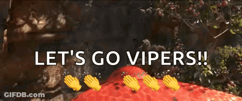 Red Snake Surrounded By Emoji Hands Says Let's Go Vipers GIF