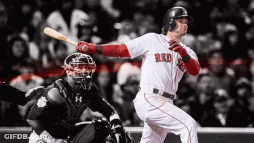 Red Sox Baseball Player Swinging At Ball GIF