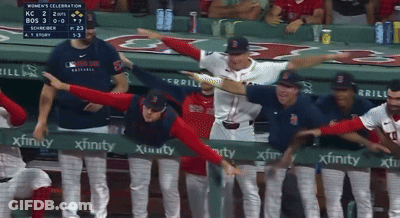 Red Sox Players Dancing In Dugout GIF