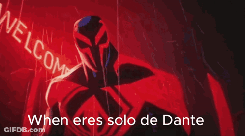 Red Spiderman Standing In Front Of Welcome Sign GIF