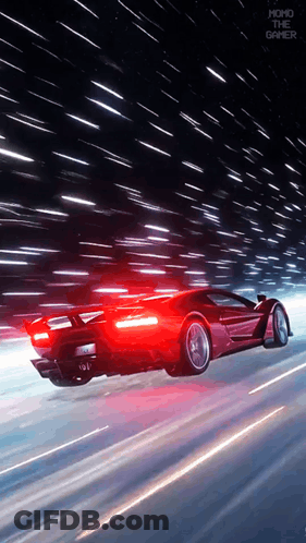 Red Sports Car Driving At Night GIF