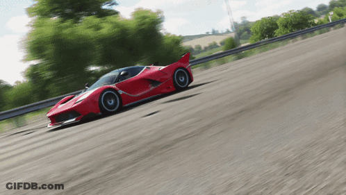 Red Sports Car Driving On Road In Video Game GIF
