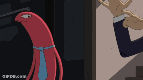 Red Squid In Blue Tie GIF