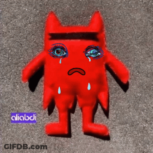 Red Stuffed Animal Crying With Purple Label Aliabdi GIF