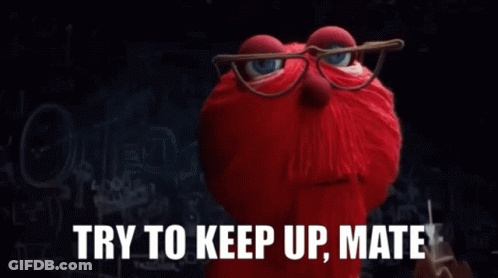 Red Stuffed Animal With Glasses Try To Keep Up GIF